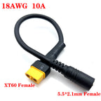 1pcs 10A Ultra-soft XT60 Plug Male Female Connector to  DC 5525/DC5521 Power Cable for Fly Multirotor Field Repairs Apply