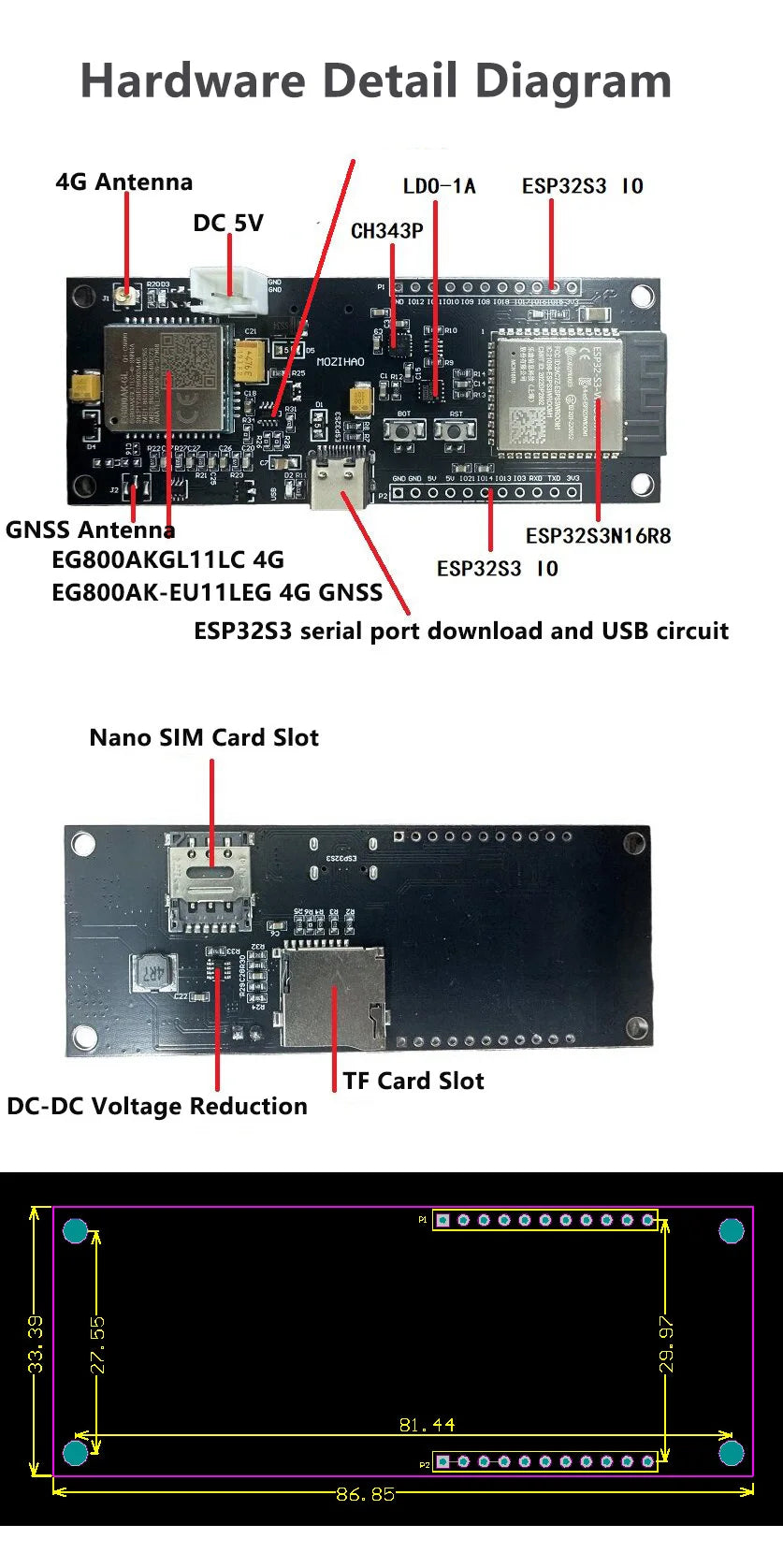 100% New！Quectel EG800AK Development Board EG800AK-EU EG800AK-GL EG800AK-LA 4G LTE Cat1 Bis With ESP32S3N16R8 ESP32 Integrated