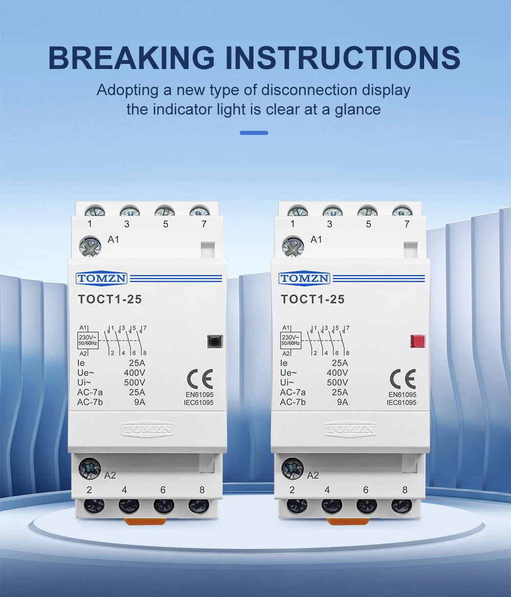 TOMZN TOCT1 4P 25A 4NO 4NC 2NC2NO 220V/230V 50/60Hz Din Rail Household AC Modular Contactor
