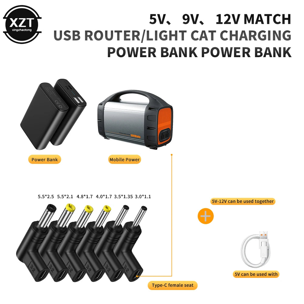 5V 9V 12V USB C Type C PD to DC Power Adapter Universal DC Jack Plug Charging Adapter Converter for Router Tablet