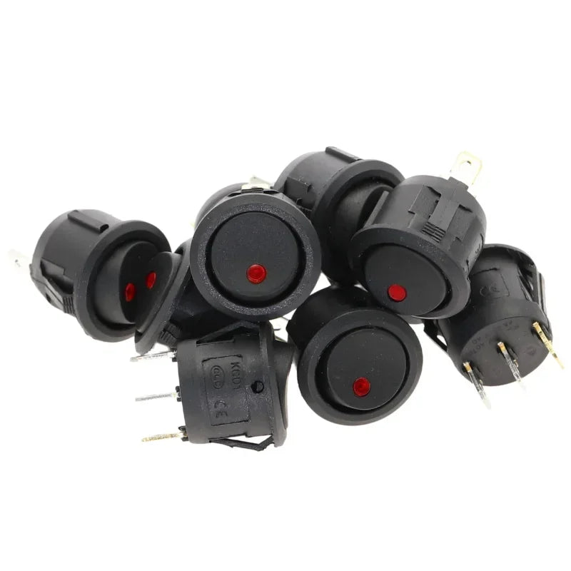 10Pcs ON/OFF 12V 220V 20mm Round Rocker Dot Switch Waterproof LED Light Luminescence Toggle Switches 3Pin