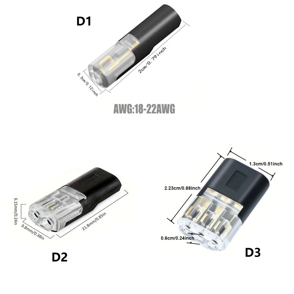 D1/D2/D3 Electric Wire Connector,1/2/3 Pin No Strip Line Cable Interconnection Detachable Automotive Terminal Plug Universal