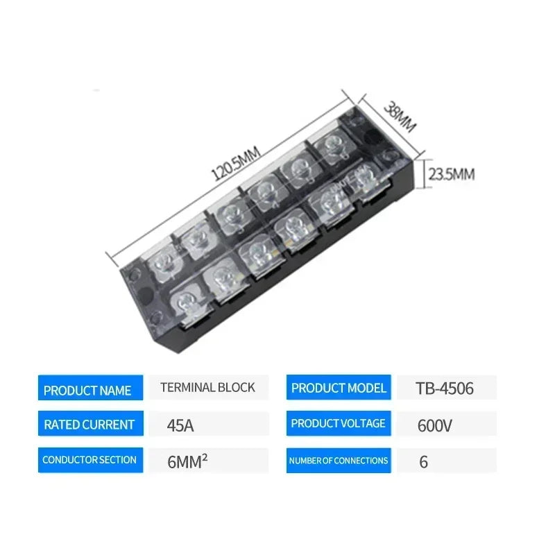 TB1503 TB2503 TB4512 Screw Terminal Block Barrier Strip 15A 25A 45A Wire Connector with Flame Retardant PC Cover for DIN Rail