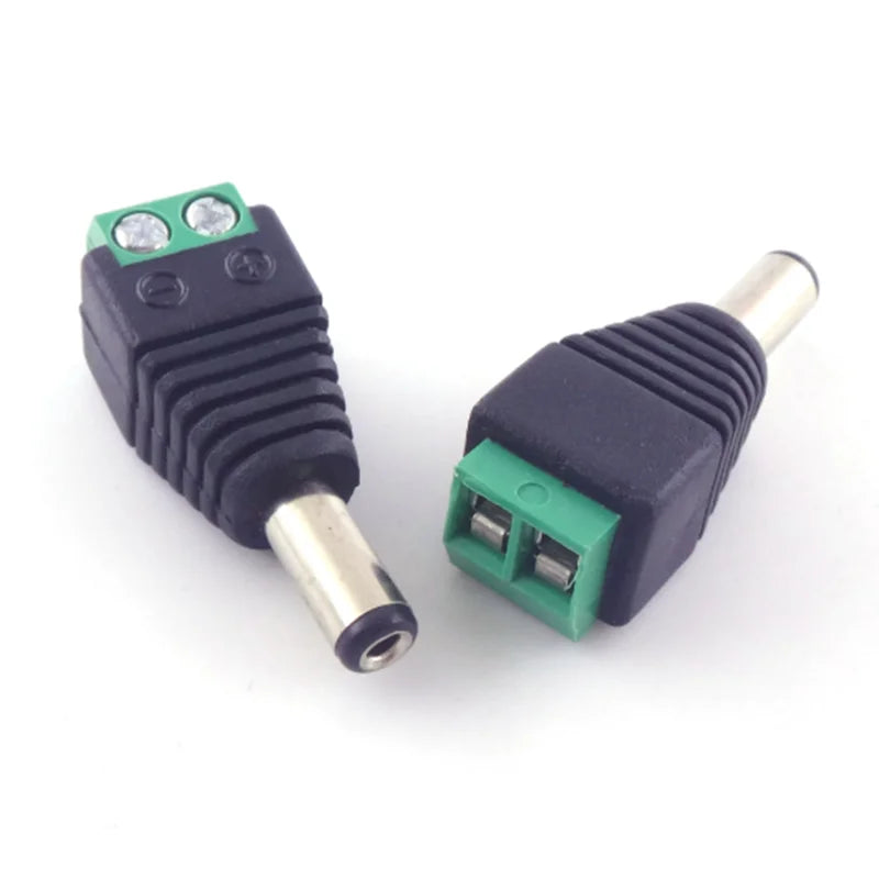 Male and Female Welding-Free DC Plug 5.5x2.1mm 2.5mm Welding-Free DC Female Head Green Terminal Monitoring Power Plug Push-But