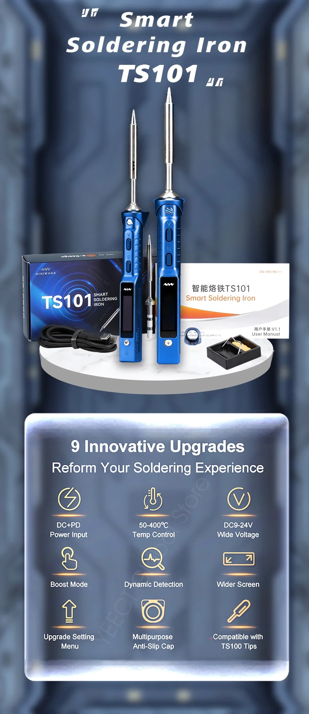 Original TS101 Soldering Iron 90W Mini Thermostat LCD Displays TS100 TS 101 Soldering Iron with PD Plug Tip Set Miniware