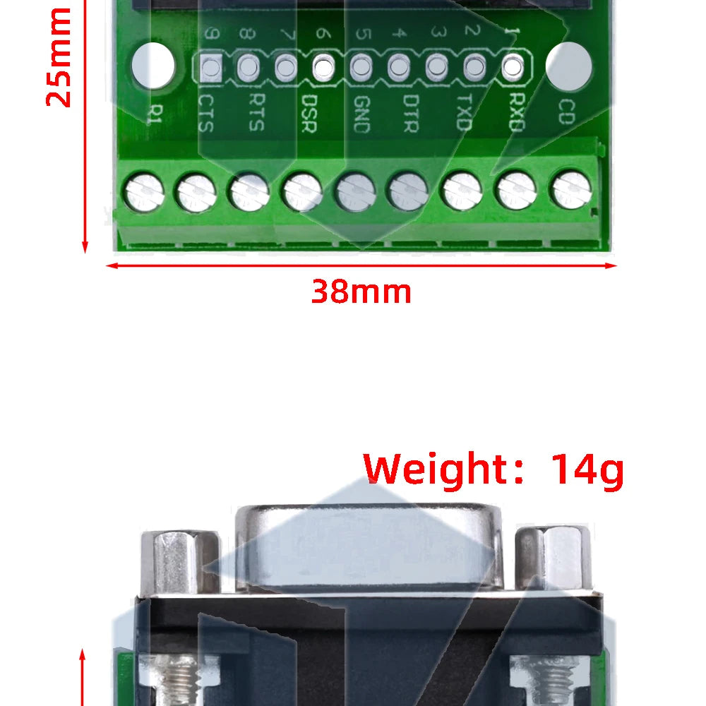DB9 RS232 Serial Breakout Board: 9-Pin Solderless Connectors (Female & Male) – Terminal Adapter