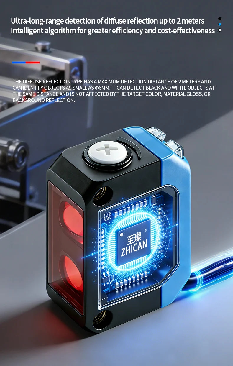 ZHICAN ZC3E Long Range Photoelectric Sensor 2m Diffuse Reflective Switch NPN NO 24V DC Object Detection