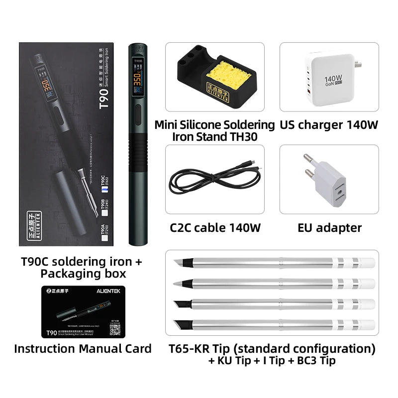 ALIENTEK T90 Smart Soldering Iron PD 140W Adjustable Temperature DC 28V 80-450℃ Welding Solder Station Kit C245 C210 T65 Tools