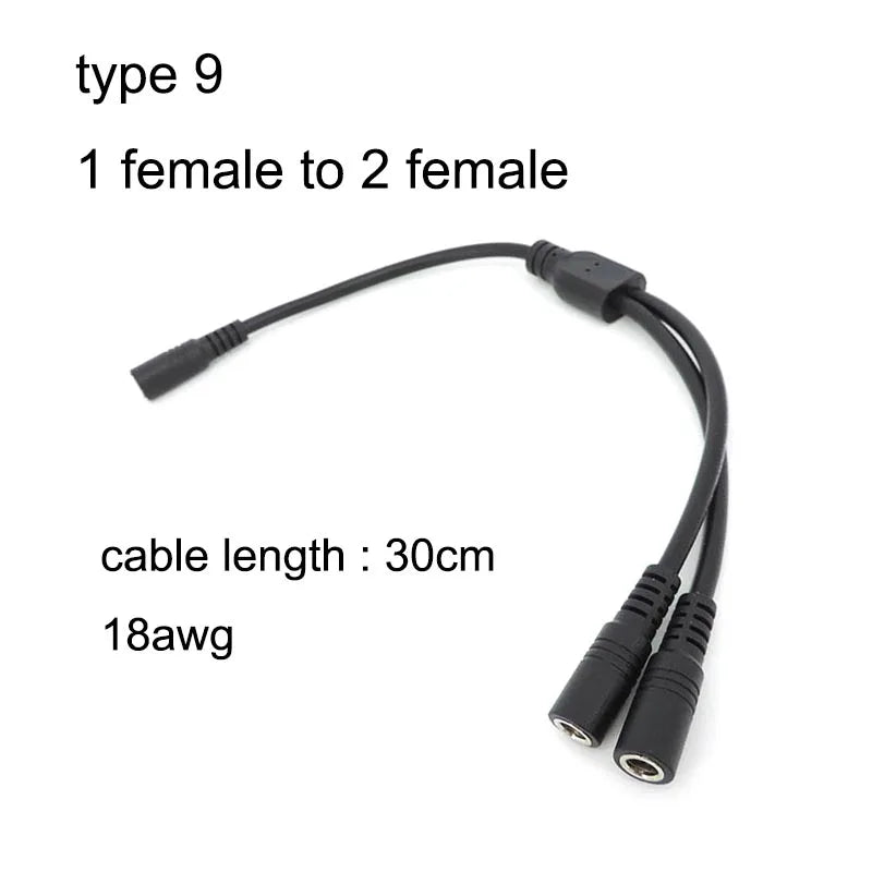 2 Way DC Power Adapter Cable 5.5mm X 2.1mm 1 Male to 2 Female 2 Male Splitter Connector Plug Extension for CCTV LED Strip Light