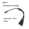 2 Way DC Power Adapter Cable 5.5mm X 2.1mm 1 Male to 2 Female 2 Male Splitter Connector Plug Extension for CCTV LED Strip Light