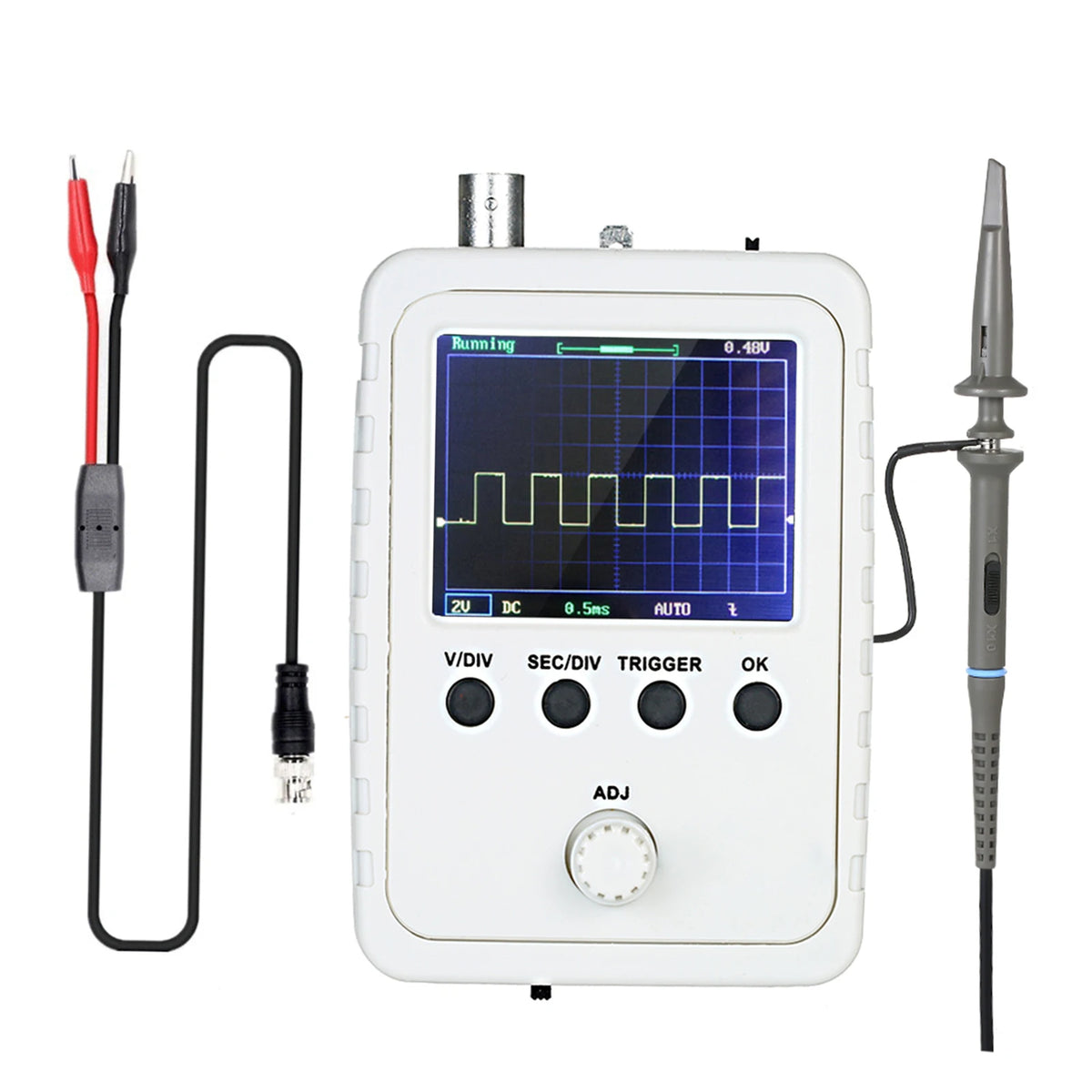 FNIRSI 2.4” TFT Handheld Digital Oscilloscope 0-200KHz Bandwidth 1M Sampling Rate with BNC-Clip Cable Probe and Power Supply