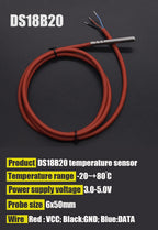 DS18B20 Temperature Sensor Stainless Steel 3.0V-5V Voltage -20~+80'C Celsius Oil Proof Waterproof Temp. Silicone Cable Probe