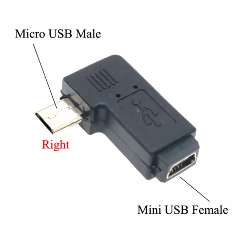 New Mini USB to Micro USB Adapter Plug 90 Degree Left&Right Angle Micro USB Male to Mini USB Female Type B Connector