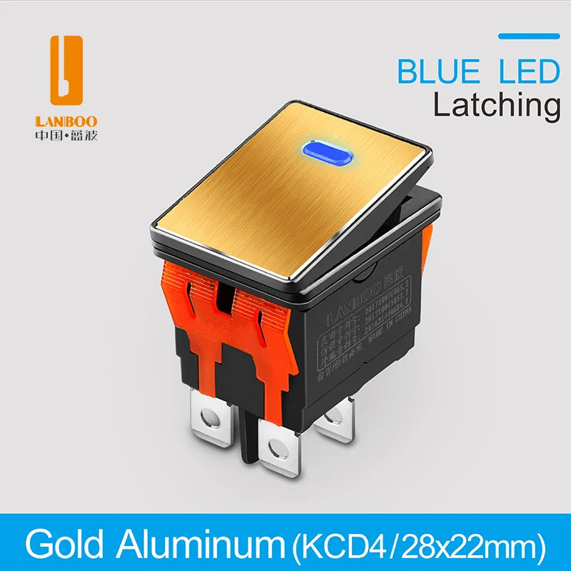 LANBOO High-End Quality Latching  Rocker Switch 20A 16Amp Current Push Button 2no2nc with LED 3-8V/9-24V/220V