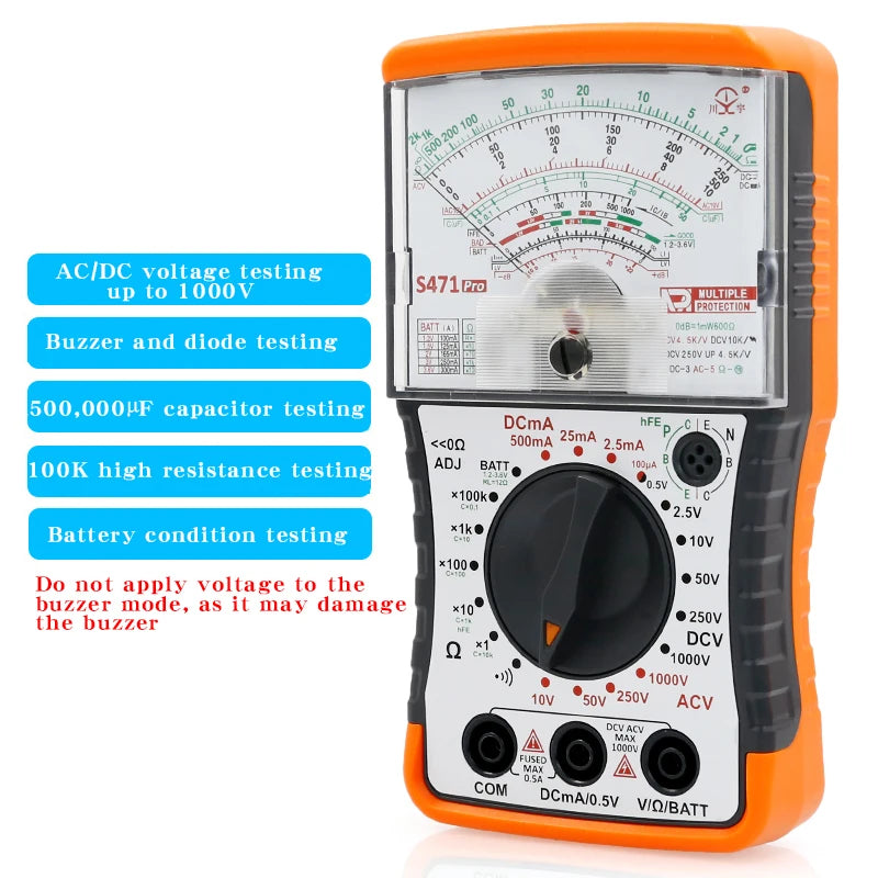 NJTY S471PRO Mini Analog Multimeter, Universal High-Precision Mechanical Anti-Burn Multimeter
