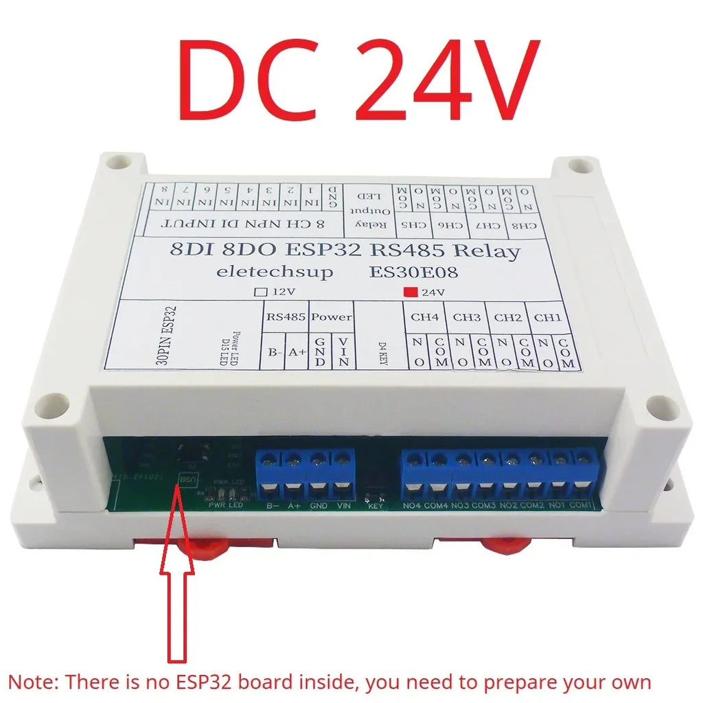 DC12V 24V ESP32 Expansion Board 8CH 10A Relay 8 Opto Isolated Input RS485 WIFI Remote Control PLC Motor LED Timer Switch