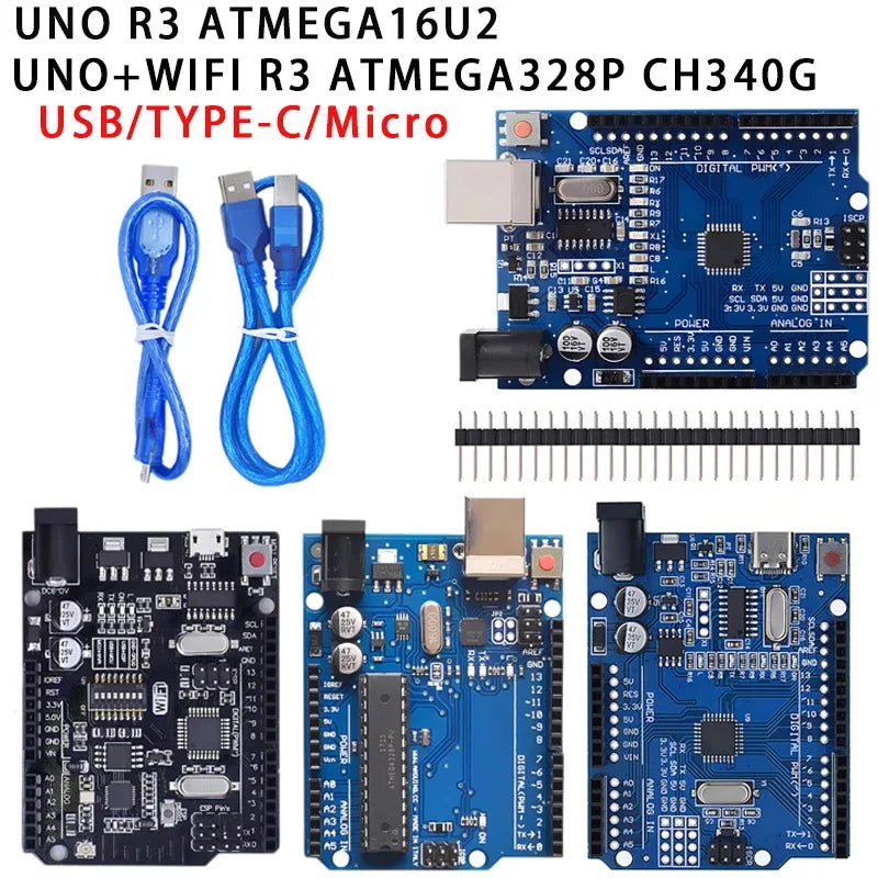 UNO R3 Official ATMEGA16U2/UNO+WiFi R3 MEGA328P Chip CH340G For Arduino UNO R3 Development Board WeMos ESP8266 USB/TYPE-C/Micro