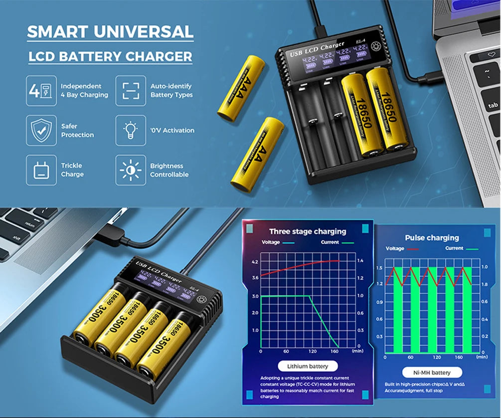 USB LCD Battery Smart Charger 1/2/4 Slots Dual For 18650 3.7V Rechargeable Lithium Battery For 1.2V NI-MH AA / AAA Battery