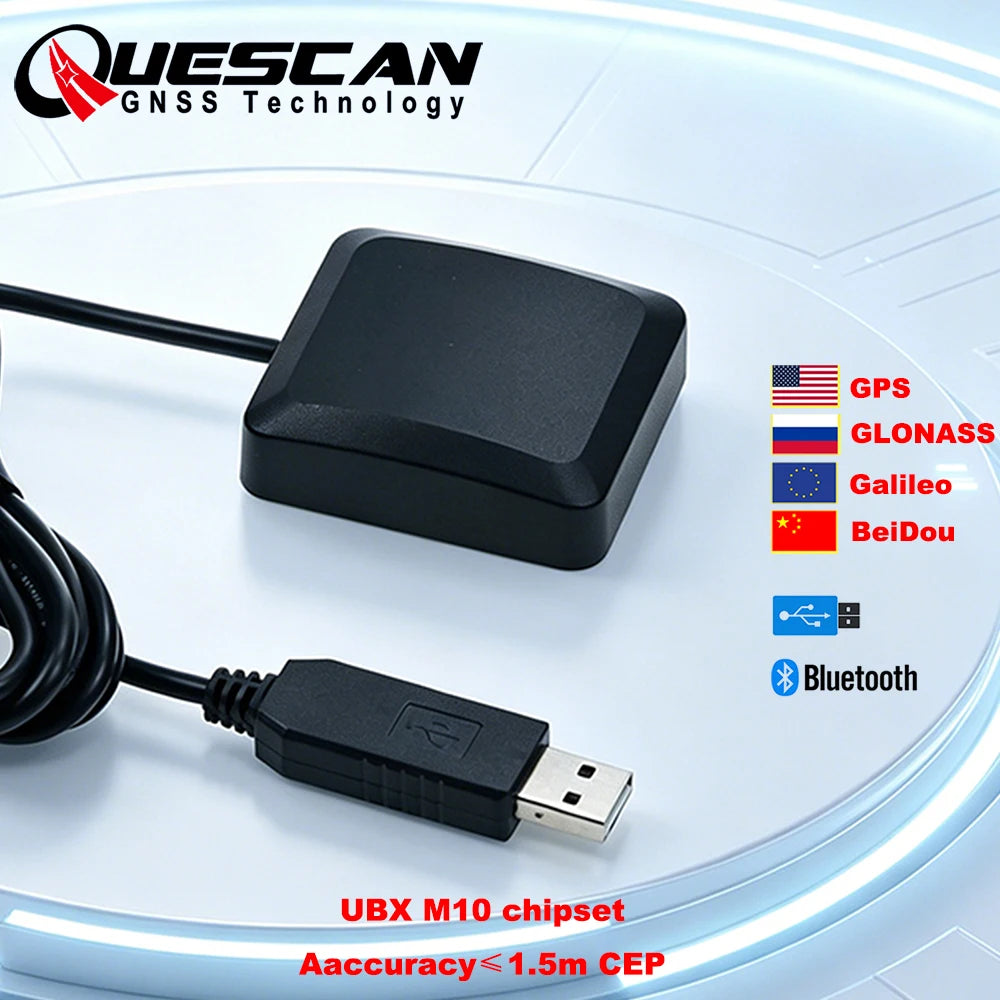 QUESCAN UBX M10 USB GPS Bluetooth GNSS Receiver GPS Galileo BeiDou Antenna Module for Android Windows Linux Marine USB GPS NMEA