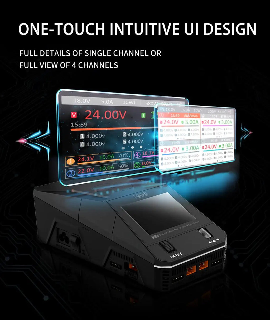 ToolkitRC Q6AC 400W/ DC 1000W 4CH Smart Balance Output Built-in 65W USB Output 15W Charger With Wireless for 1‑6S LiPo Batter