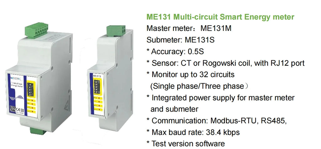 Multi Sensors Power Meter ME131 Multi-Circuit Smart Multi Function Meter Rogowski Coil Electricity Energy Meter