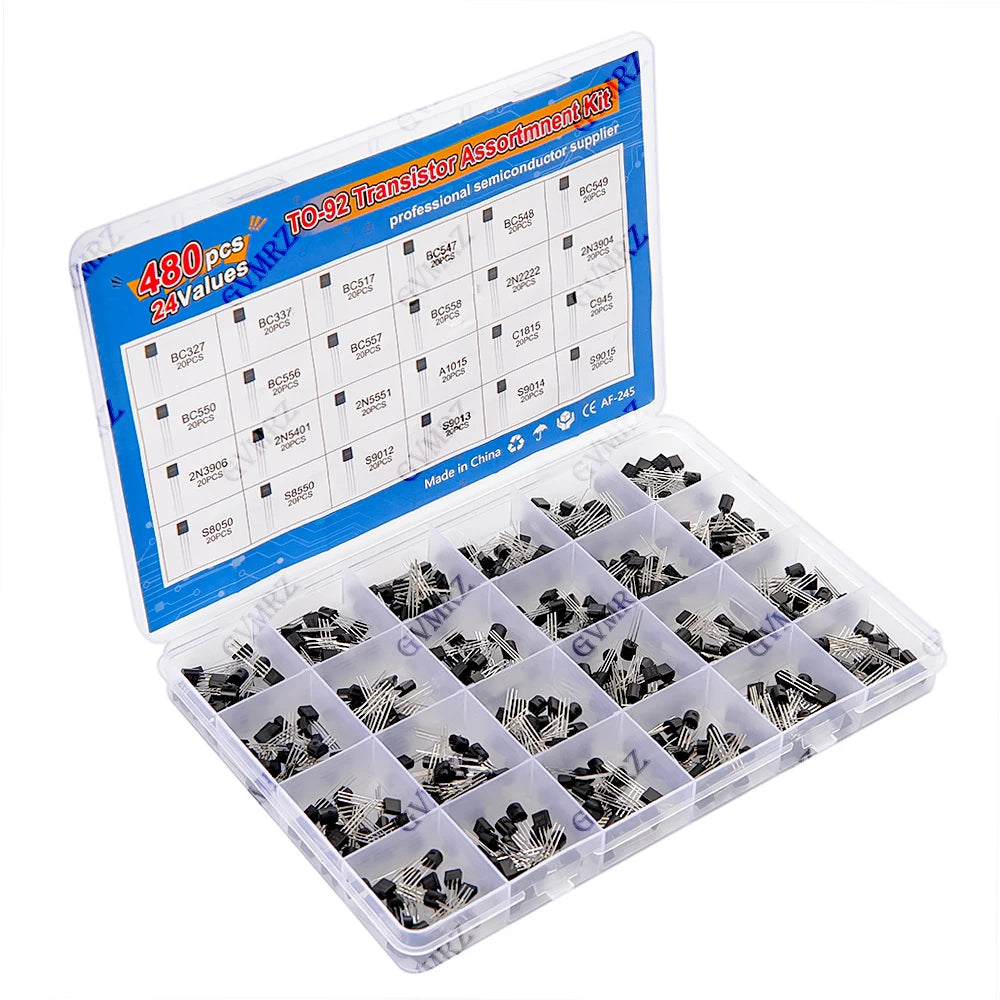 480PCS 24Values TO-92 Transistor Assortment Kit (2N2222/S8050/BC337 etc.) in Box for Arduino DIY Electronic Project 2N2222