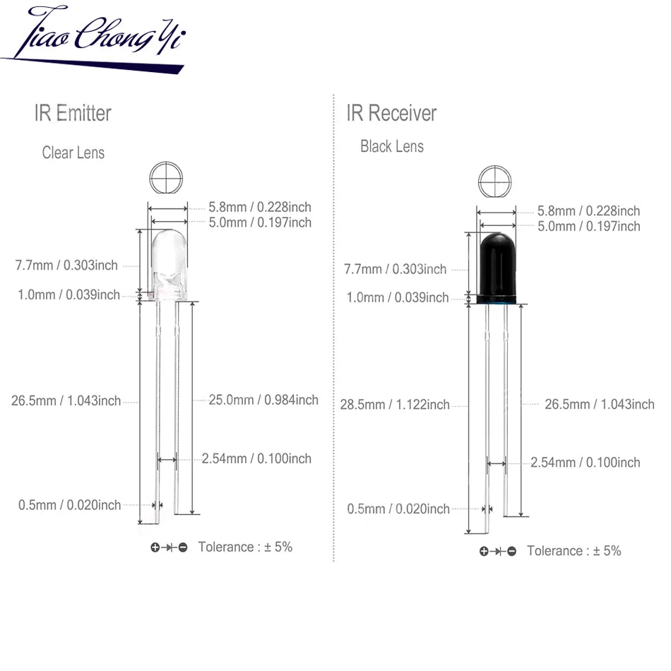 5mm IR LEDs Emitting Diode 850nm 940nm 2pin Infrared Emitter and IR Receiver Diode Phototransistor Photodiode Invisible DIY