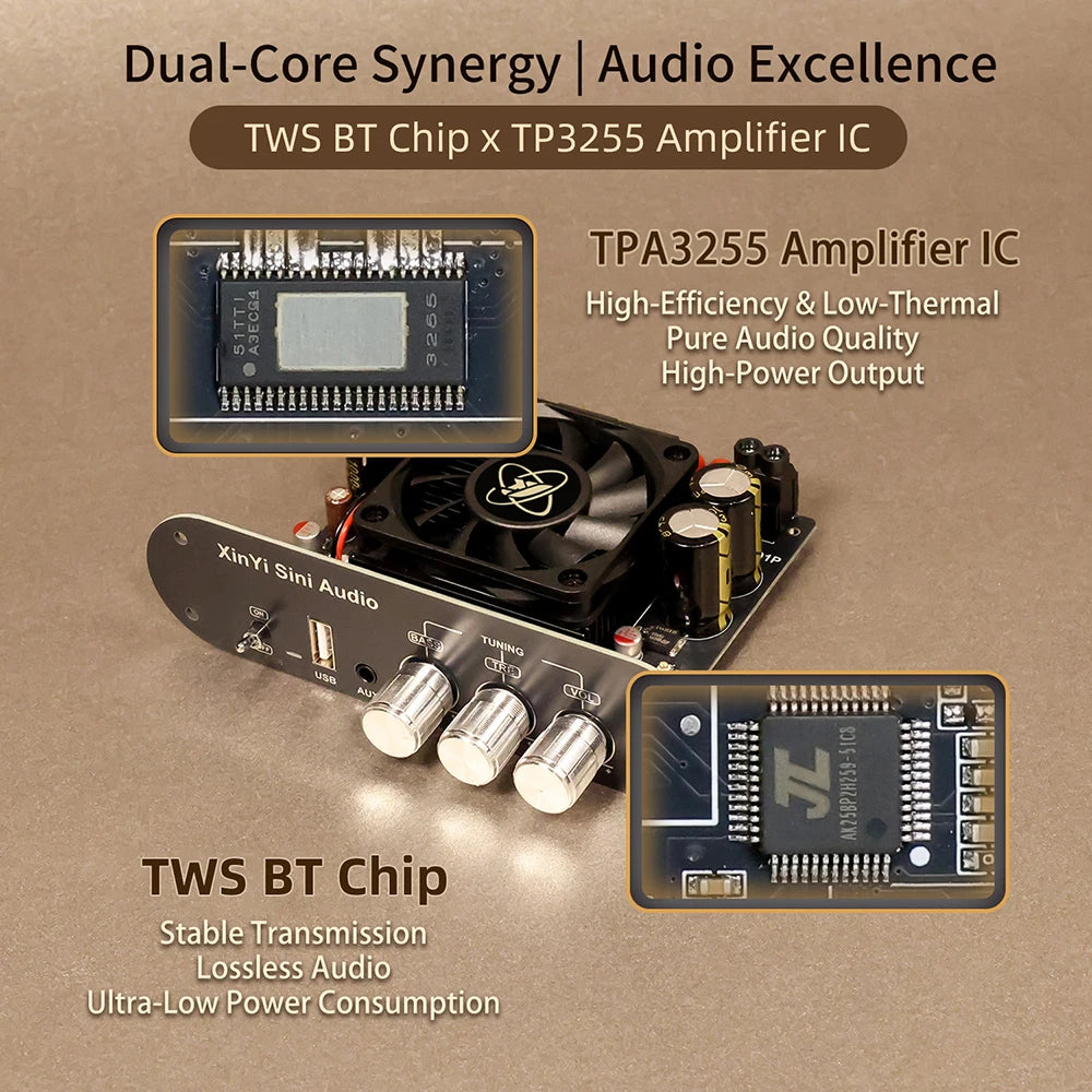 XY-T6001P Mono 600W Amplifier Board TPA3255 DC 19-51V TWS True Wireless Bluetooth 5.0 AUX USB APP Control for Car Home Audio DIY