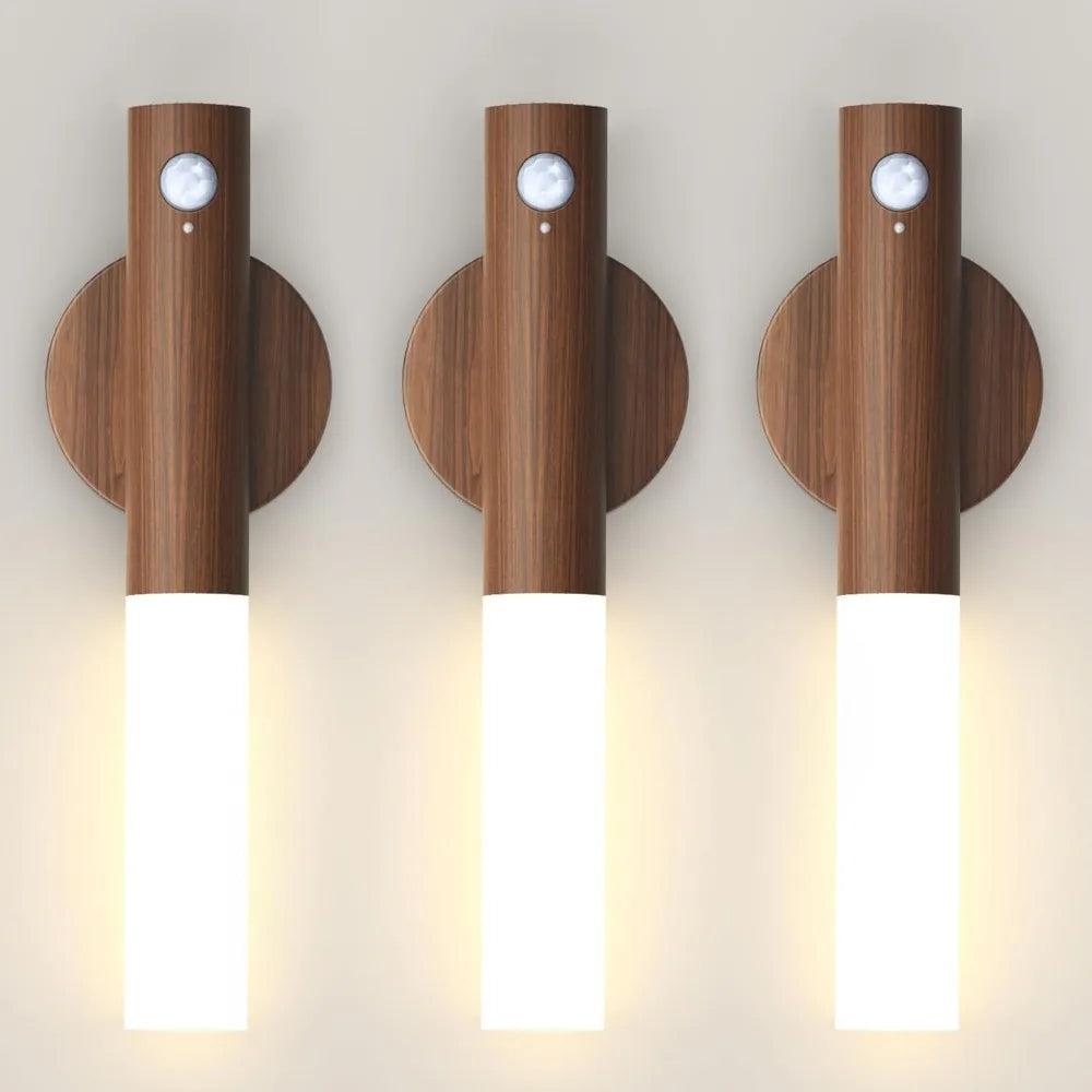 Rechargeable Wall Sconces Magnetic Wall LightsNight Light Motion Sensor Night Lights Wooden Wall Lighting for Bedroom Stair