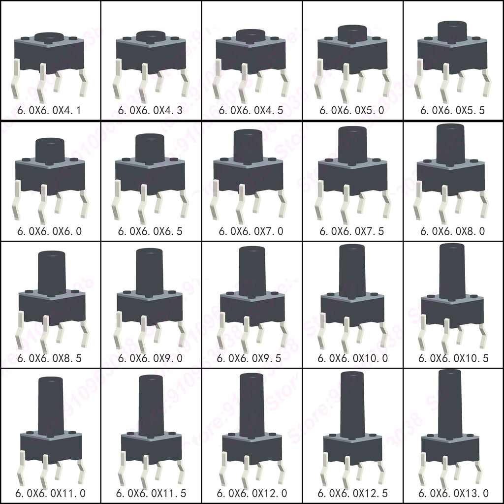 (50PCS) 6X6X5/4.3/5.5/6/7/8/9/10/13MM Tact Switch Push Button Switch 12V 4PIN DIP Micro Switch For TV/Toys/Home Use Button