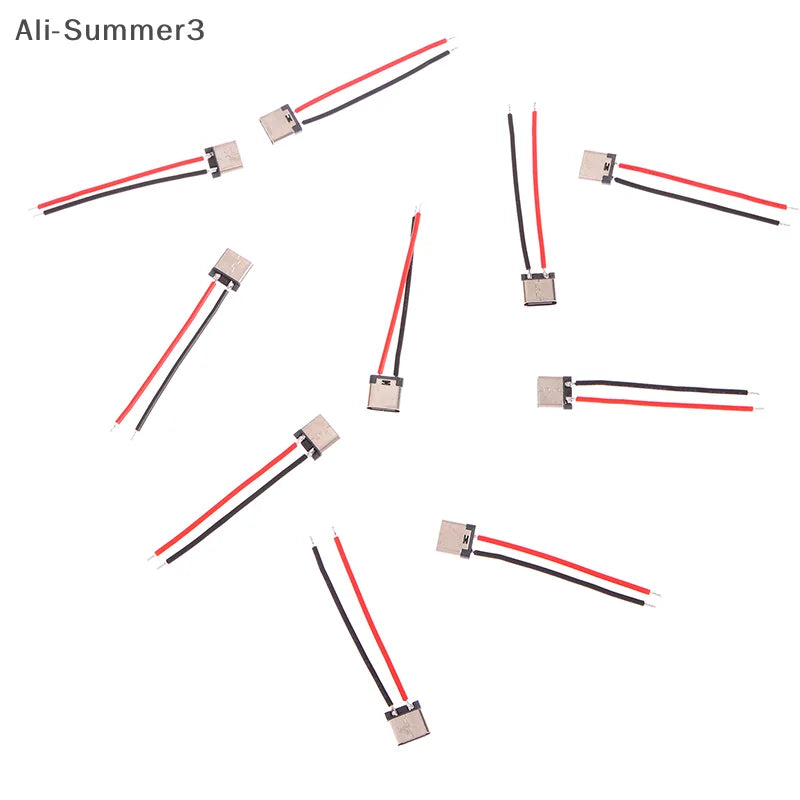 10Pcs Micro USB Type-C 2Pin Horizontal 2P Simple Soldered Female Plug-in Board Quick Charging Connector