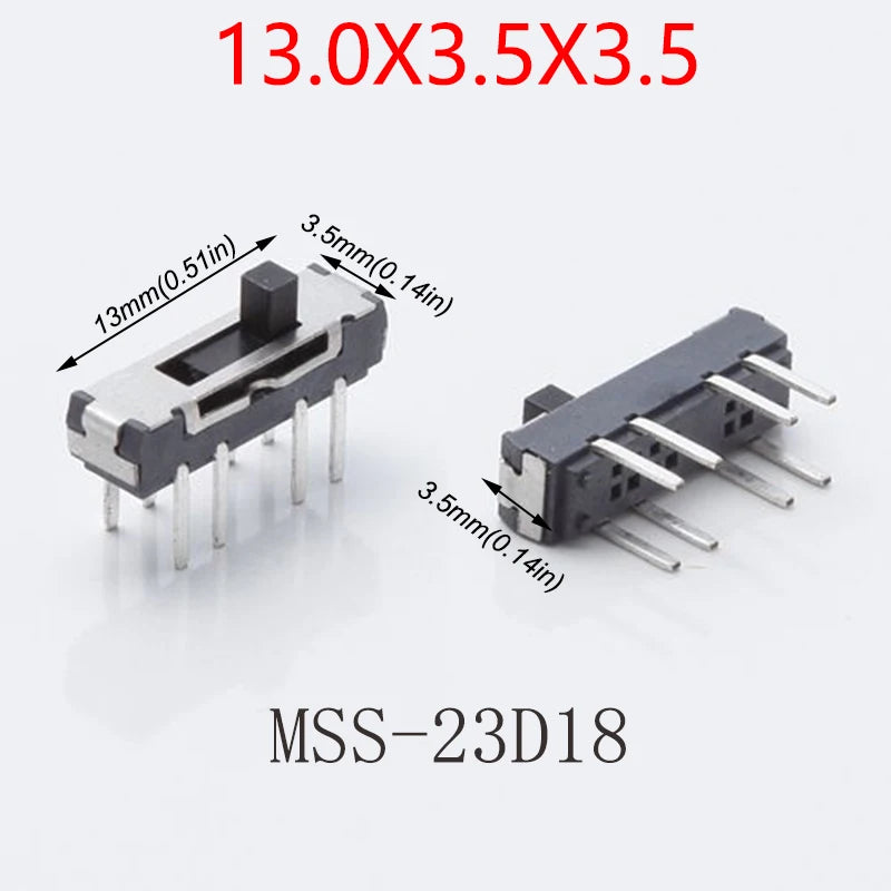 20PCS 8Pin DIP Mini Slide Switch 3Position Micro Toggle Switch 2P3T 13x3.5mm H=2/3/4mm Vertical Slide Switch MSS-23D18