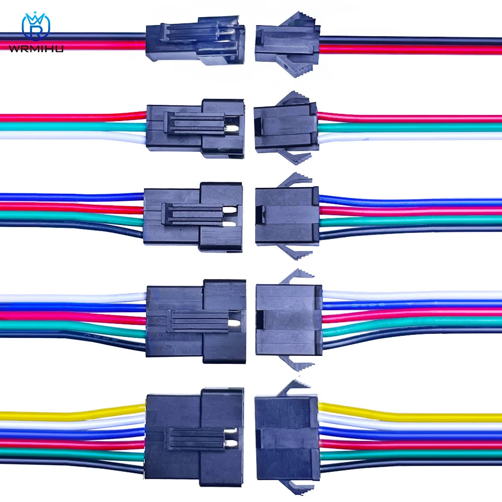 10Pairs JST SM 2P 3P 4P 5P 6Pin Plug Socket Male to Female Wire Connector LED Strips Lamp Driver Connectors Quick Adaptr 22AWG