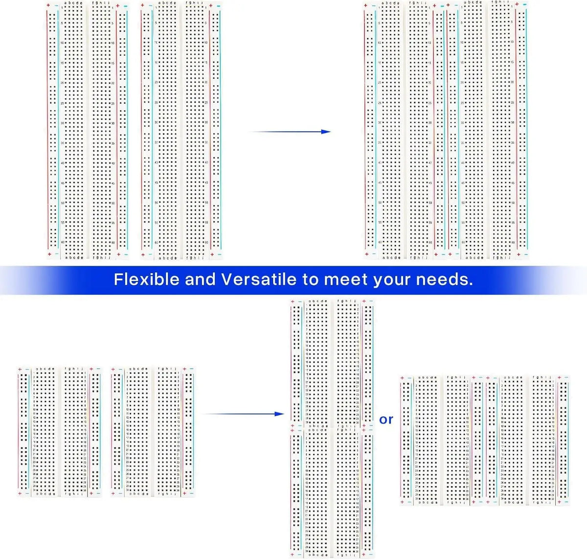 170 / 400 / 830 Tie Points Solderless Breadboard MB-102 BB-801 SYB-170 Prototype Universal PCB Jumper Dupont Test Bread Board