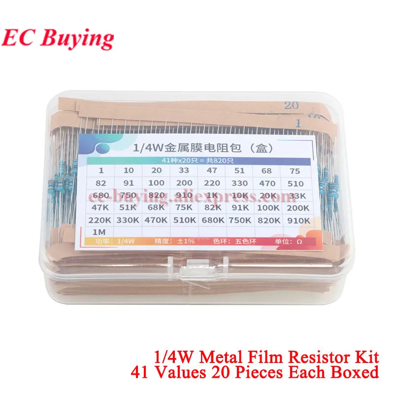 2600Pcs/150pcs 1/4W 1/2W 1W 2W 3W 5W Metal Film Resistor Assortment Kit 1% 0.25W 0.5W Resistance Set Electronic Components Kits