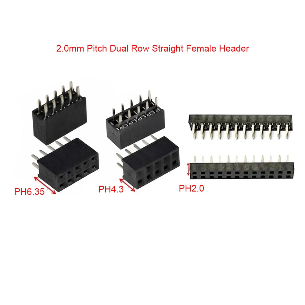 20pcs 2.0mm Pitch Straight Short Plastic Height2.0/4.3/6.35mm Dual Row Dip 2X3/5/7/9/10-40P PCB Socket Gold Female Pin Header