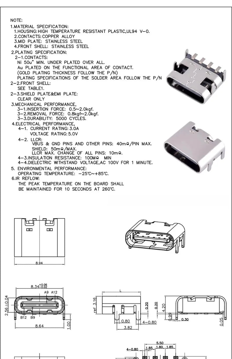 10Pcs USB Connector Type C Female Charging Port Jack 2/4/6/16 Pin Type-C Socket PCB Soldering SMD SMT DIY Repair Type C Adapter