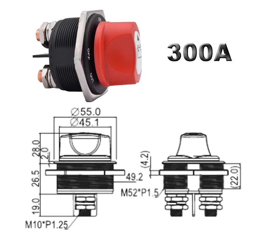 50A 100A 200A 300A Car Battery Disconnect Cut Off Kill Switch Rotary 12V 24V DC Power Isolator Auto Motorcycle Boat Accessories