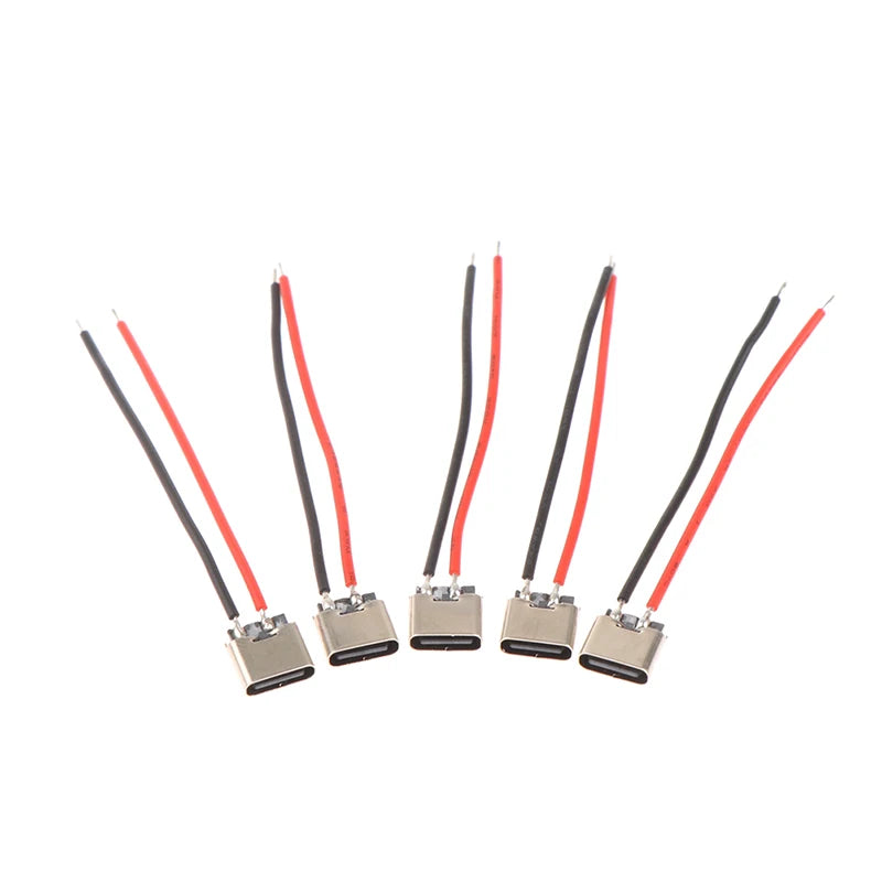 5pcs Type-C 2pin Soldered Female Base W/ Wire Typec Female Socket For Mobile Phone Charging Type -c Port Charging Interface Jack