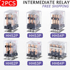 2PCS Miniature Coil General Electromagnetic Intermediate Relay Switch HH52P 53P 54P 62P 63P LED 12/24VDC 110/220VAC