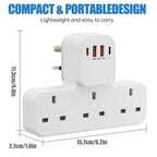 3250W Uk Ac Plug Power Strip Electrical Wall Mounted Outlet Multitap Network Filter with 2 Usb-A 2 Usb-C Charging Adapters