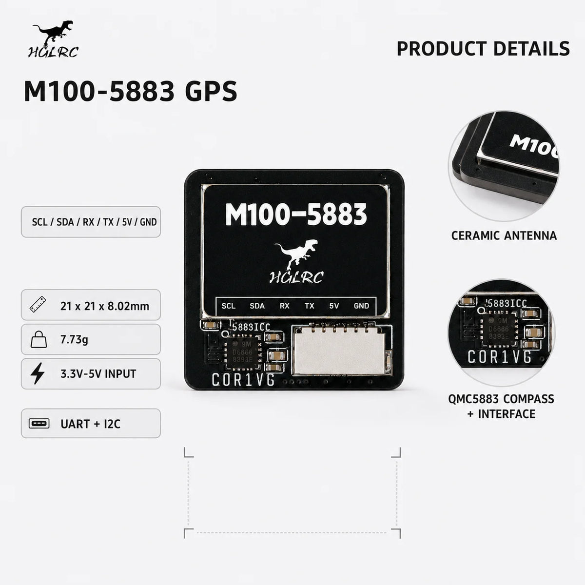 HGLRC M100-5883 Fast Lock M10 GPS Compass Multi GNSS BDS Galileo 72CH UART for FPV Drone Fixed Wing RC Plane M10-25Q Alternative