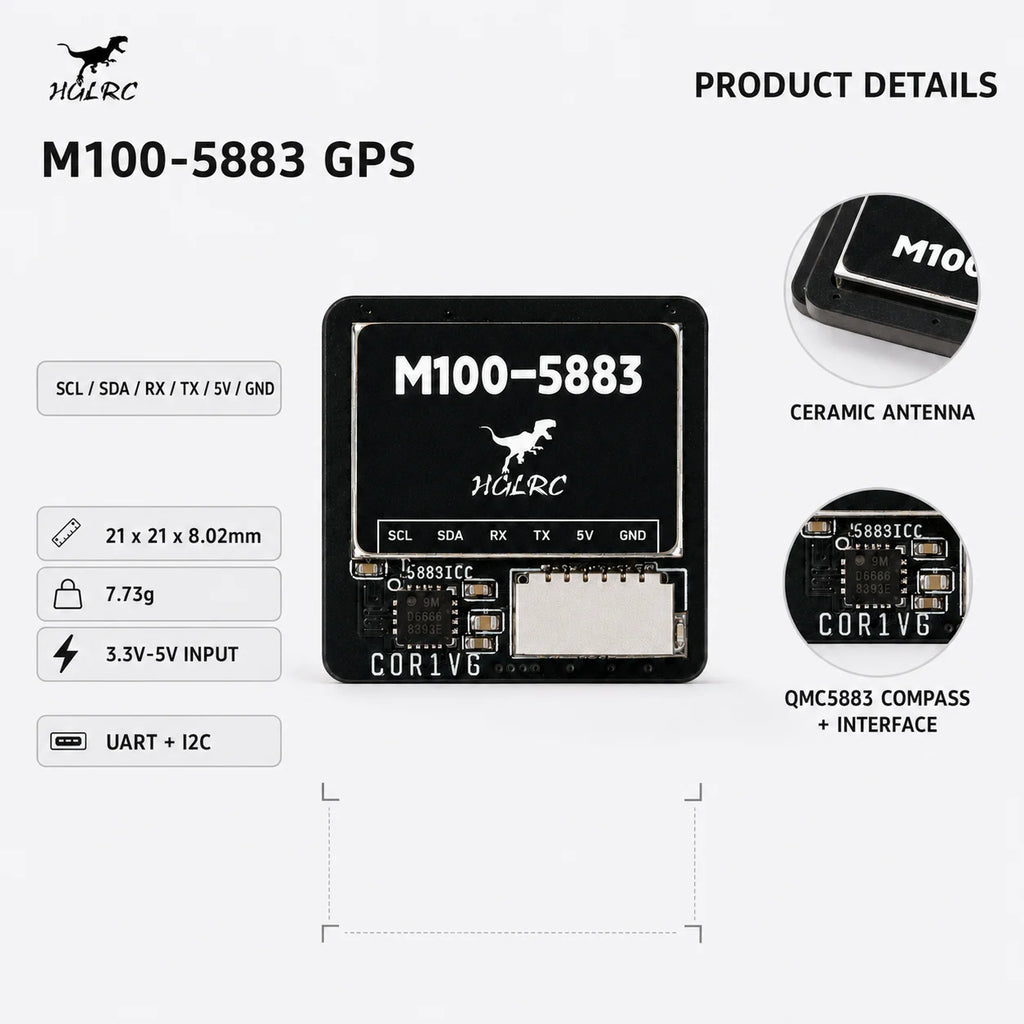HGLRC M100-5883 GPS Compass Module M10 10 Hz 115200bps 72CH UBLOX for UAV Drone Flight Controller RC Airplane BN-880 Alternative