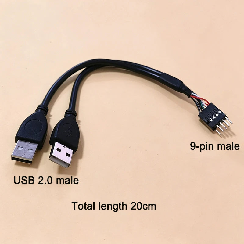 Motherboard 9-Pin to Dual USB 2.0 Female/Male Extension Cable 2.54mm Pin Header Connector for PC Case Front Panel 20cm/30cm/50cm