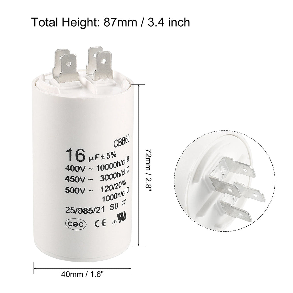 1Pcs CBB60 Run Capacitor 8uF-80uF 450V AC Double Insert 50/60Hz Cylinder White for Air Compressor Water Pump Motor