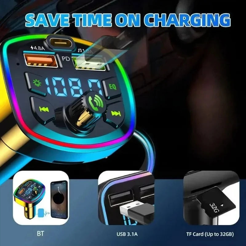 Car Charger Bluetooth 5.0 FM Transmitter Receiver Dual USB Car MP3 Player Adapter Auto Stereo Radio Handsfree Wireless Car Kit