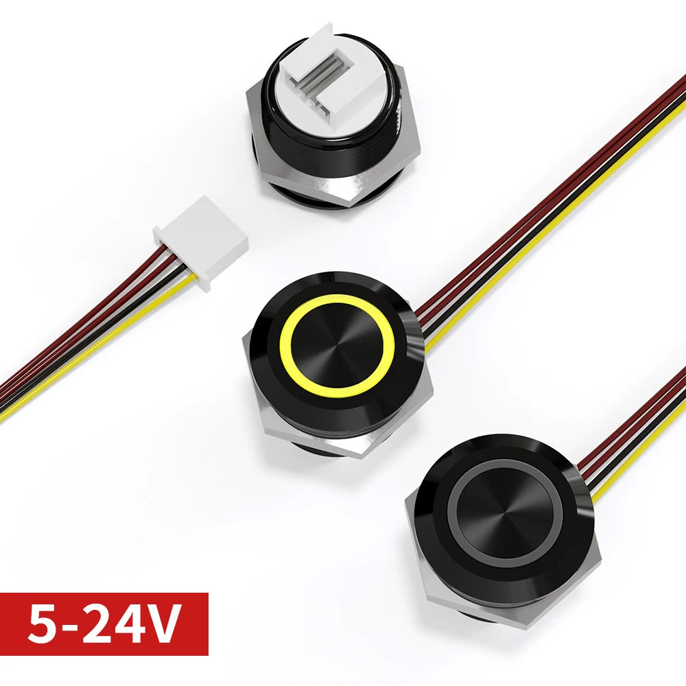 12mm Mini Metal LED Push Button Switch IP67 Waterproof Momentary 5-12-24V Short Stroke Push Button with Quick Connect Terminals
