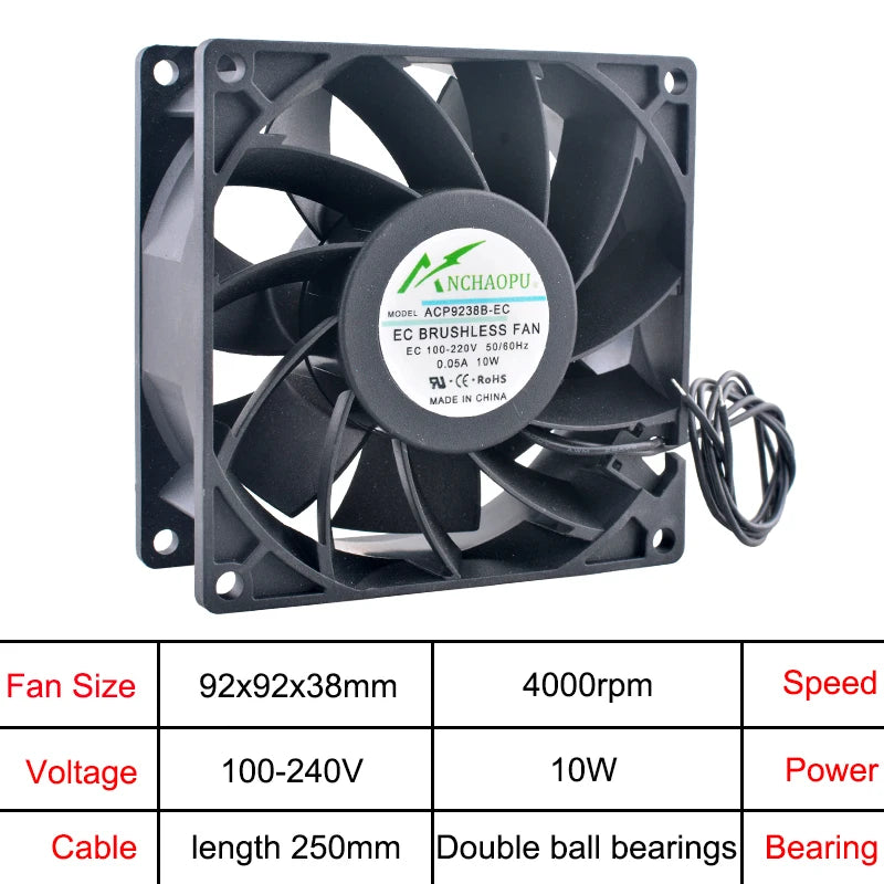 ANCHAOPU EC Brushless Axial Cooling Fan 40-140mm AC 110V-240V for Cabinet, Industrial, Server High Speed Ventilation