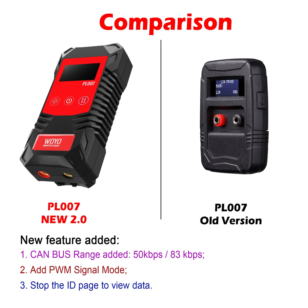 WOYO PL007 CAN LIN PWM Tester, Auto-recognize CAN-H & CAN-L, Read Baud Rate, For Automotive Diagnostic Tool