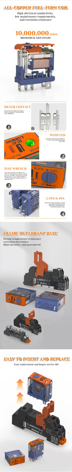 LANBOO J13A 12A/8A 12VDC/24VDC/220VAC Micro Voltage Plug-in Universal Intermediate Relay 5Pin/8Pin Base Sold Separately
